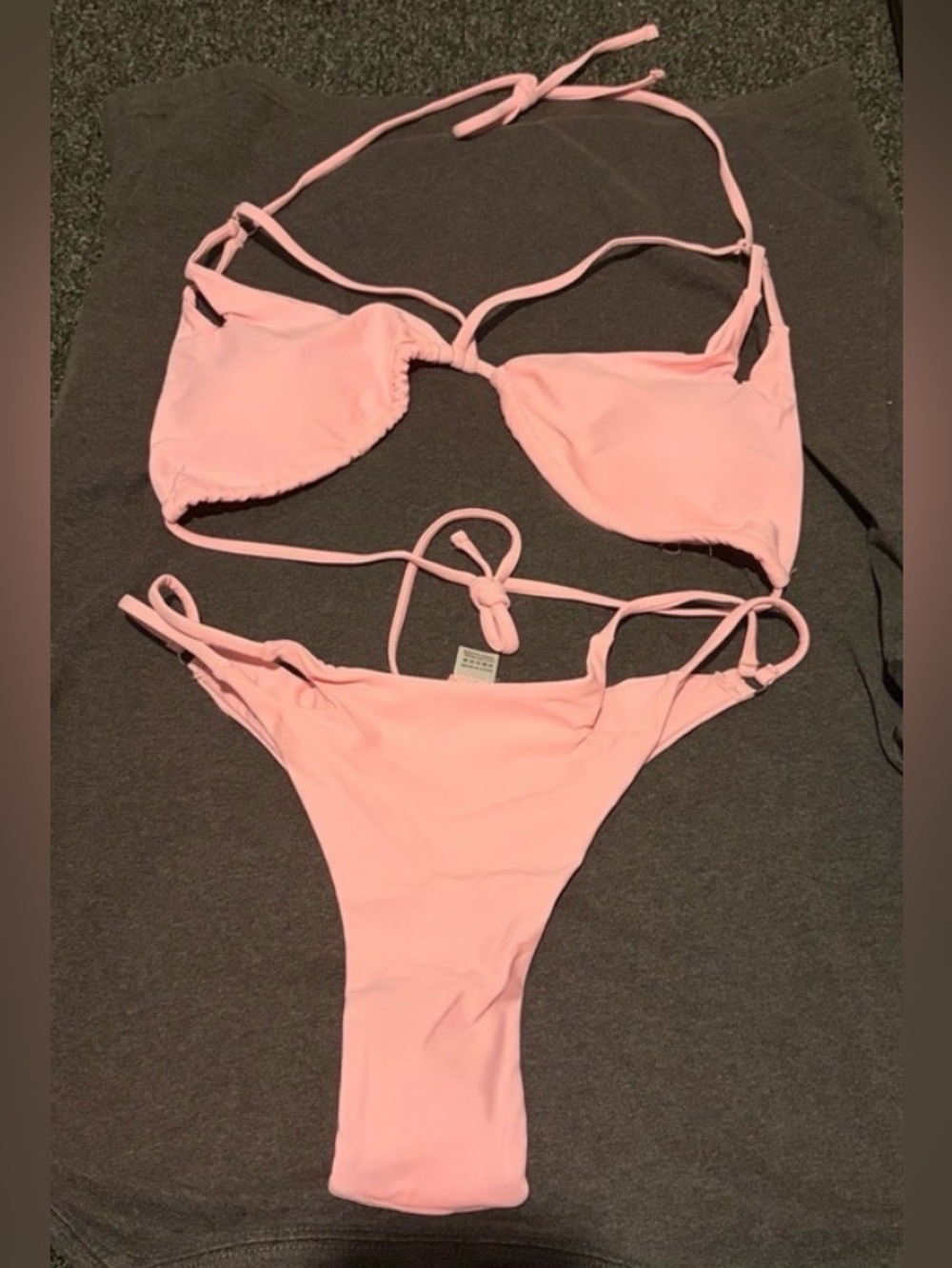 🌸 Pink Bikini Set Strappy Halter Top & Cheeky Bottoms | Size L | NWOT 👙